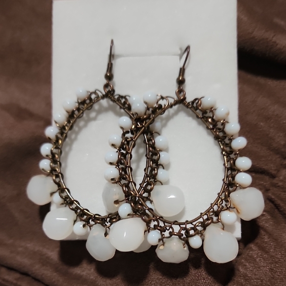 Elegant White Beaded Hoop Earrings - Picture 1 of 1